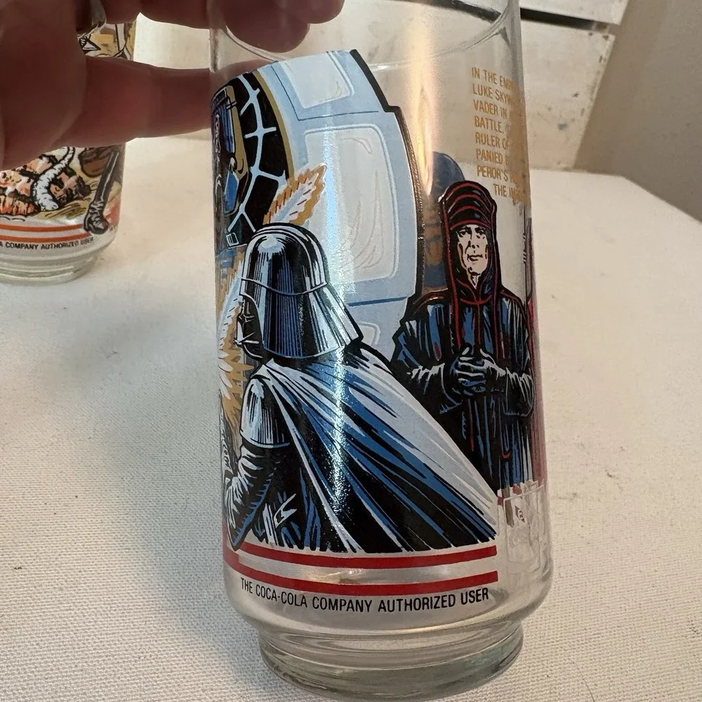 TWO Vintage 1983 Star Wars Glasses Coca Cola Burger King THRONE ROOM TATOOINE